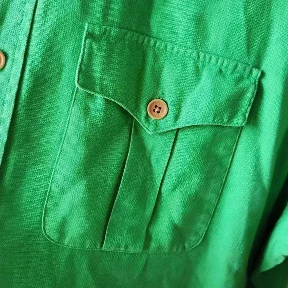 Vtg Polo Ralph Lauren linen blend short sleeve shirt Kelly Green Sz L - Picture 4 of 13